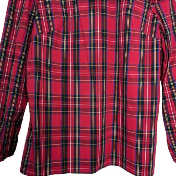 J. Crew Red Tartan Plaid Ruffle Flutter Shoulder Top XS Long Sleeve AT885 - Picture 3 of 12
